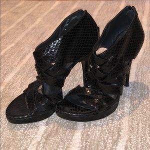 Stuart Weitzman Criss Cross Black Snake Heels